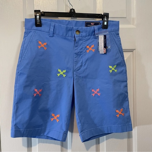 NWT Vineyard Vines Mens Blue Orange Green Crossed Fish Bone Breaker Shorts Sz 28 - Picture 2 of 10